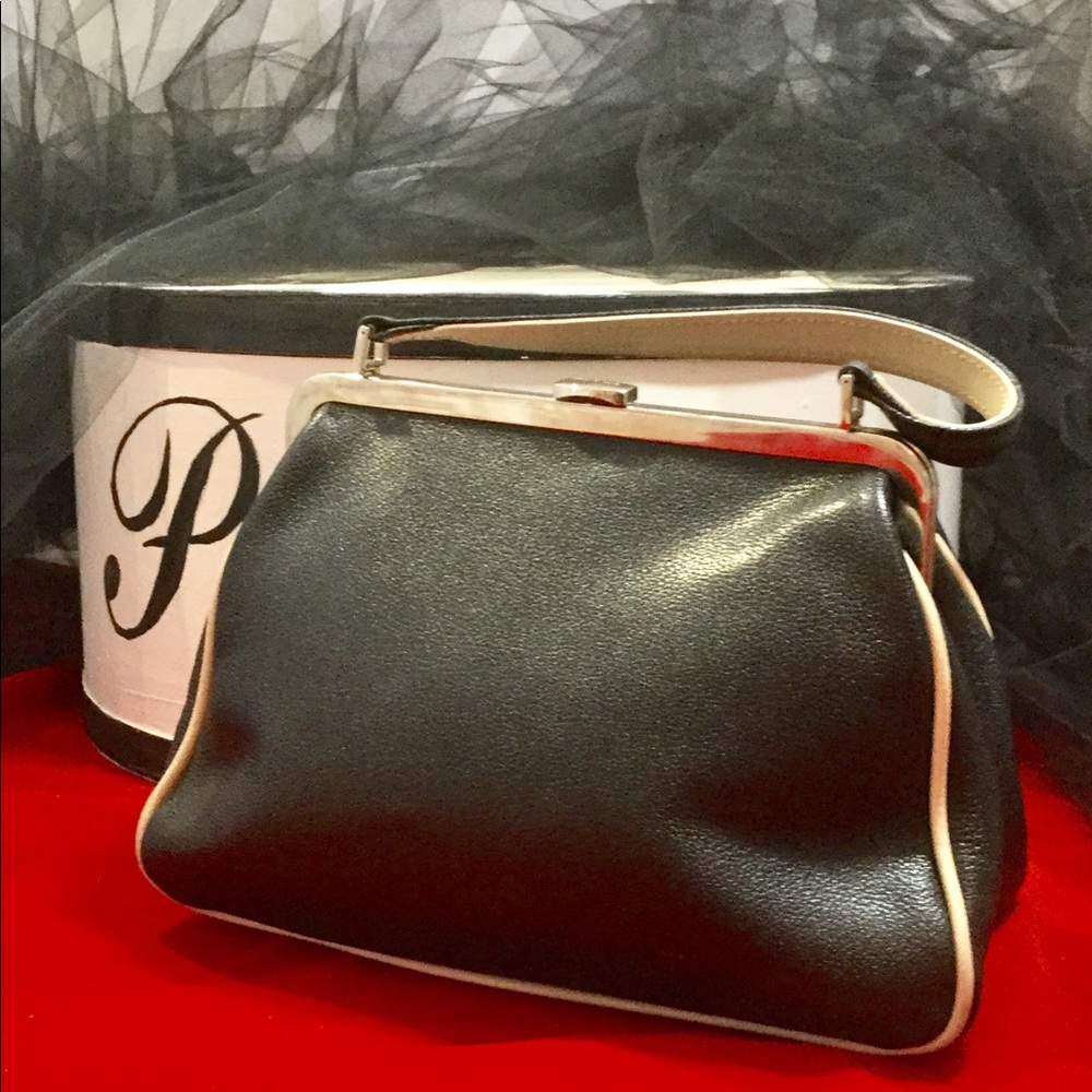 Furla Small Satchel Bag Black Off-White Trim